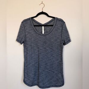 Lululemon Heathered Gray Short Sleeve Yoga Top Ruched Back Size 10